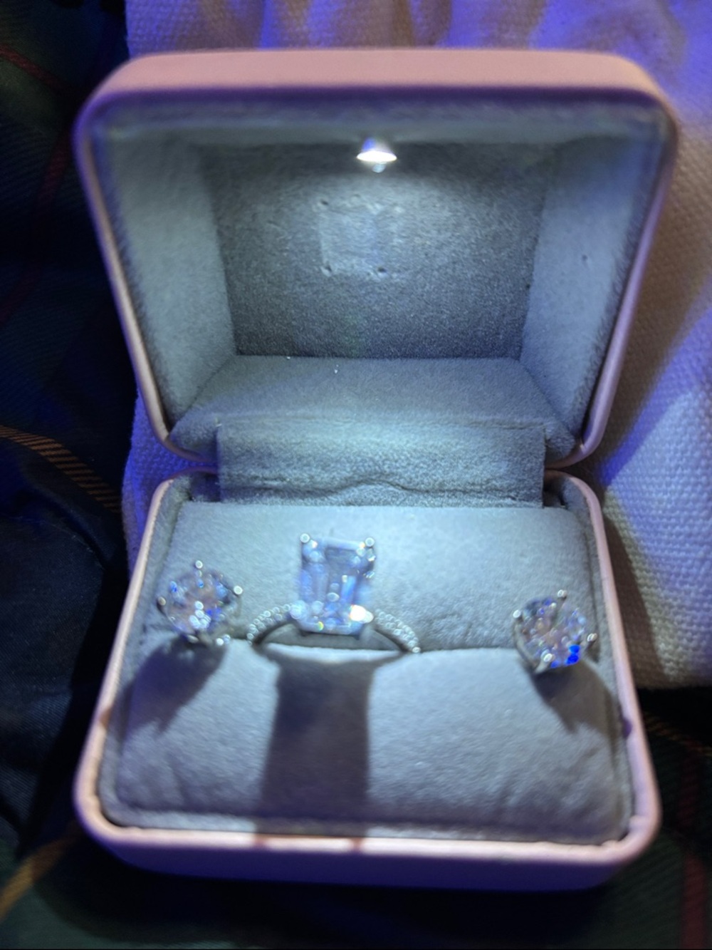 Moissanite Sterling Silver  Ring and Stud Earring Set - White